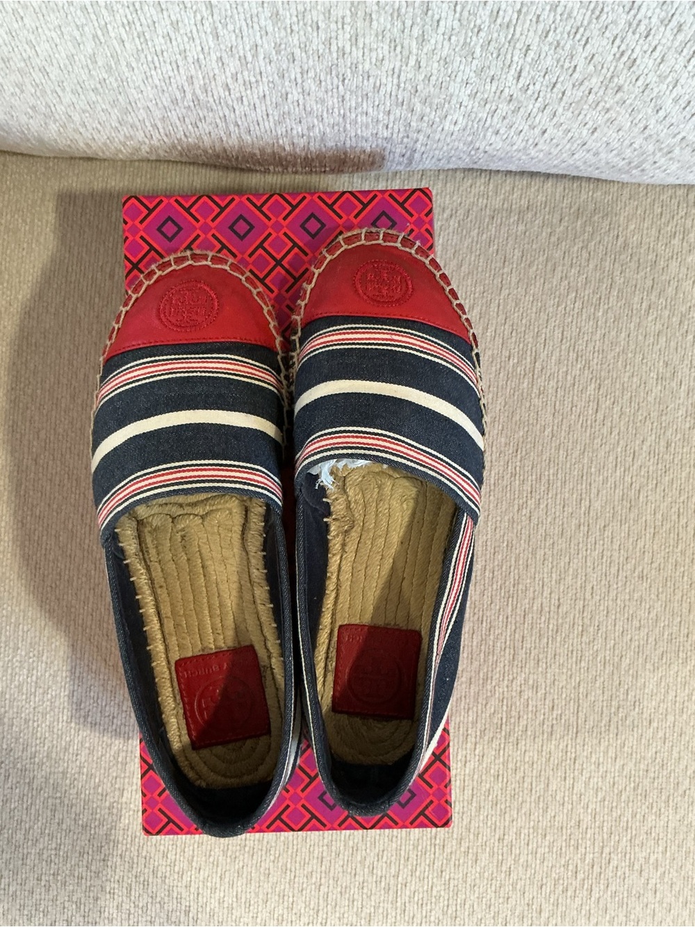 Tory Burch Striped Canvas & Leather Cap-Toe Espadrilles - Picture 4 of 6